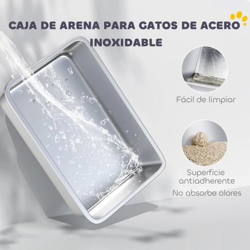Arenero para Gatos de Acero Inoxidable XL con Borde Alto Pala Fácil de Limpiar Prueba de Fugas 60x40x29,5 cm Gris [2]