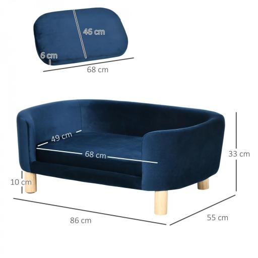 Sofá para Perros Pequeños con Patas de Madera Funda Lavable y Cojín Desmontable 86x55x33 cm Azul [4]