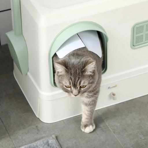 Arenero Cerrado para Gatos Caja de Arena para Gatos con Bandeja Extraíble Pala y Filtro Desodorizante 50x40x40 cm Blanco [5]