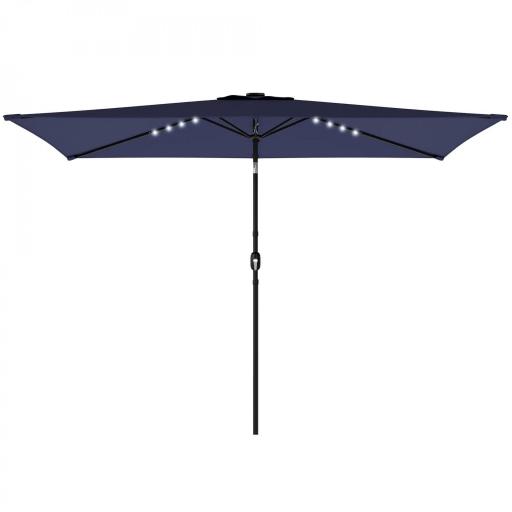 Sombrilla de Jardín con 24 Luces LED Solares Dosel Inclinable Poste Metálico 2,9x2,5 m Azul Oscuro [9]