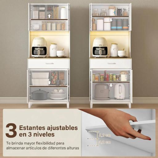 Alacena de Cocina con Luces LED Estación de Carga 4 Puertas Cajón Encimera Abierta 71x40x180 cm Blanco [7]