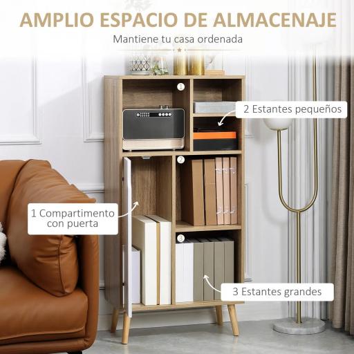 Mueble Aparador Alto Armario Auxiliar de Salón con 5 Compartimentos y 1 Puerta Multiusos para Comedor Cocina Dormitorio [2]