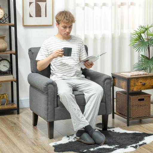 Butaca de Salón Tapizada en Tela Sillón Relax con Reposabrazos Asiento Extraíble para Dormitorio 79x72,5x88 cm Gris [3]