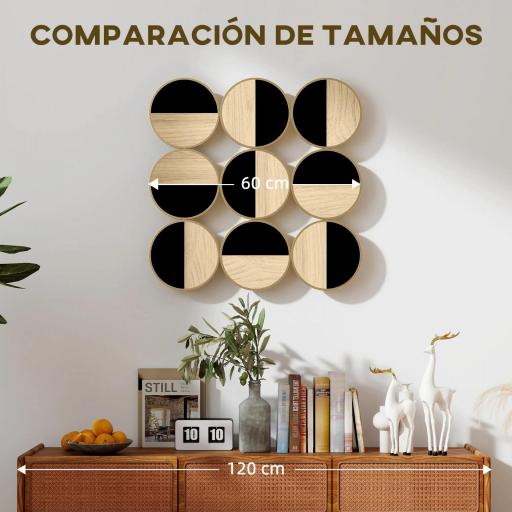 Cuadro Decorativo de Pared Geométrico Adorno Moderno 3D de 60x60 cm con Espejo de Plástico Negro y Madera Natural [2]