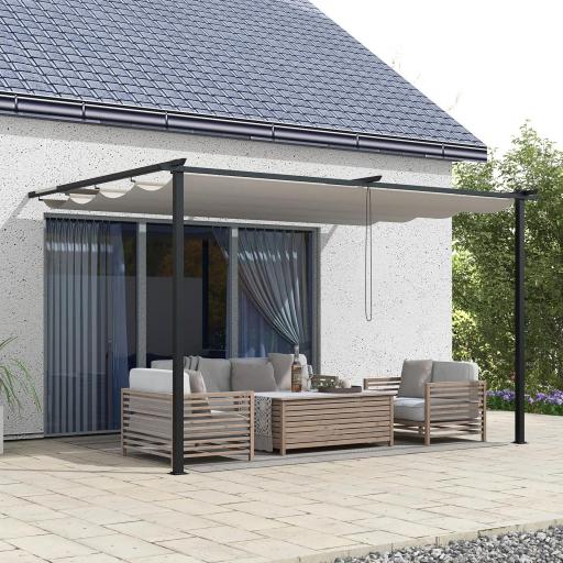 Pérgola de Pared para Exterior con Techo Retráctil para Patio Terraza Jardín 390x290x220 cm Crema [10]