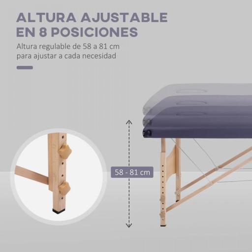 Camilla de Masaje Plegable con Marco de Madera con Altura Regulable y Bolsa de Transporte 186x60x58-81 cm Púrpura [4]