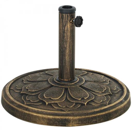 Base para Sombrilla con Diseño Retro Flor De Loto Peso 12 kg para Jardín Patio Terraza Ø46x33 cm Color Bronce [8]
