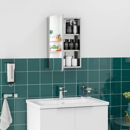 Armario de Baño con Espejo Armario de Pared con 3 Estantes de Almacenamiento para Ducha Aseo 39x12x60 cm Plata [3]