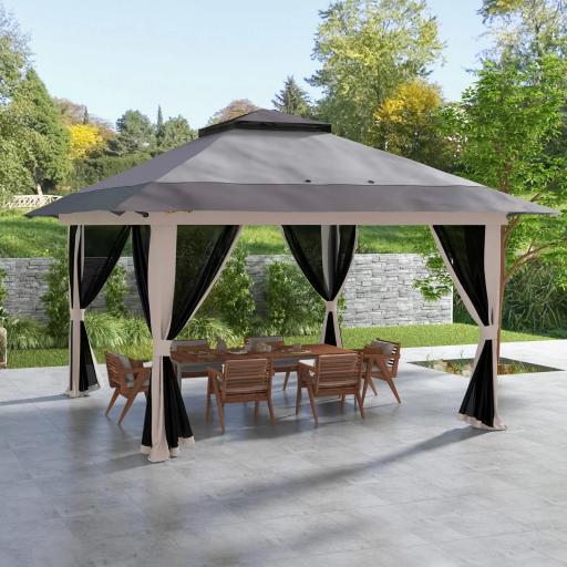 Carpa Plegable Pop-up con Altura Ajustable Protección UV50+ Doble Techo y Mosquiteras 4x4x2,8 m Gris Claro