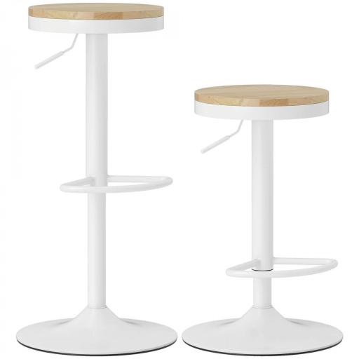 Juego de 2 Taburetes Altos de Cocina con Altura Ajustable Asiento de Madera Marco de Acero y Reposapiés Natural y Blanco [3]