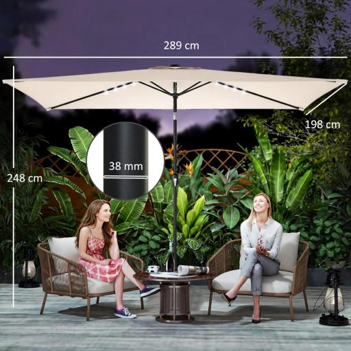 Sombrilla de Jardín con 24 Luces LED Solares Dosel Inclinable Poste Metálico 2,9x2,5 m Crema [9]
