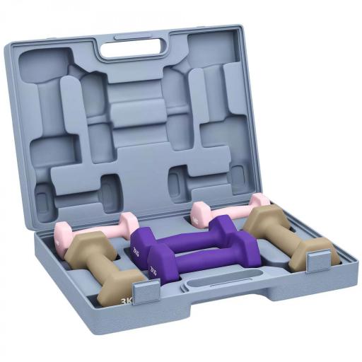 Juego de Mancuernas de 6 Piezas 2 x1 kg 2 x2 kg 2 x3 kg con Estuche de Transporte para Ejercicio en Casa Gimnasio [8]