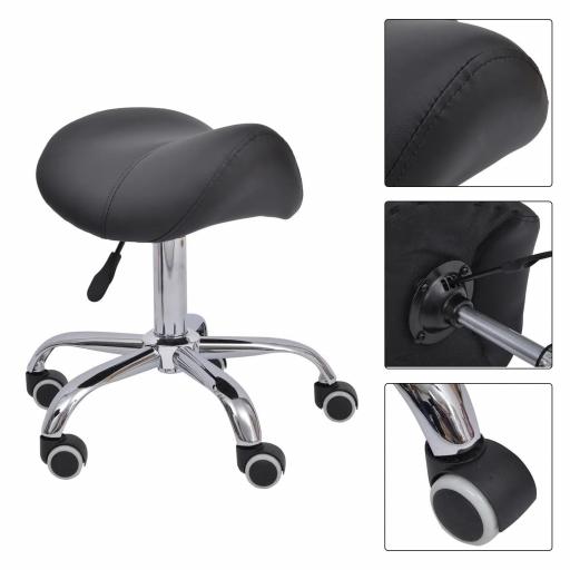 Taburete con Ruedas Taburete Giratoria con Altura Ajustable Taburete Cosmetica Dentista Peluqueria 52x53x49-61 cm Negro [7]