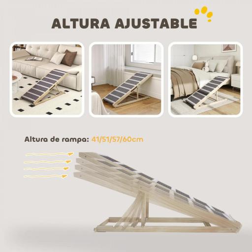Rampa para Perros Plegable y Altura Ajustable 41-60 cm Rampa para Mascotas de Madera con Alfombrilla Antideslizante [3]