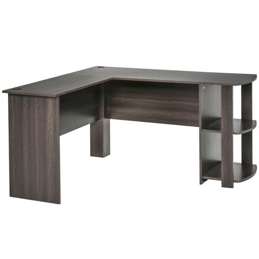 Mesa de Ordenador PC Escritorio para Oficina Hogar Tipo Esquinera Forma L con Estantes 136x130x72cm Madera [9]