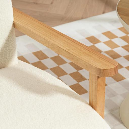 Sofá de 2 Plazas Tapizado en Borreguito 118 cm con Acolchado Grueso Reposabrazos y Patas de Madera Crema [7]