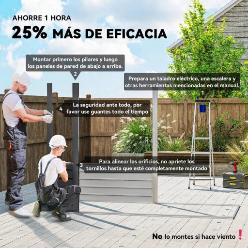 Caseta de Jardín Exterior 2,7m² 249x121x183 cm con Doble Puerta 2 Ventilaciones y Pestillo Gris [7]