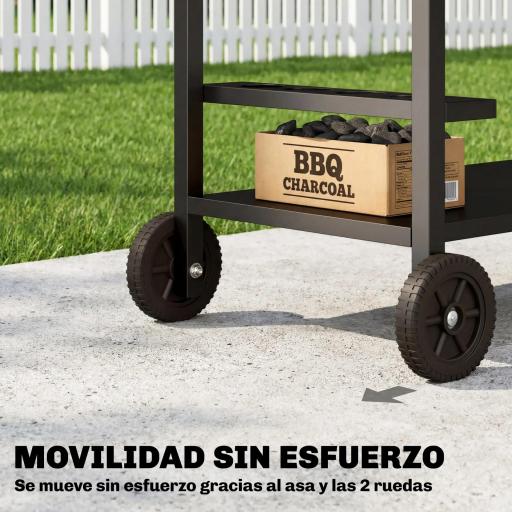 Carrito de Barbacoa de 2 Niveles Mesa Auxiliar para Barbacoa Móvil con Ruedas Portabebidas Ganchos Asa Negro y Marrón [6]