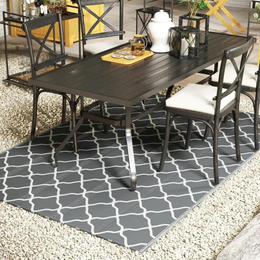 Alfombra Exterior Reversible 182x274 cm de Plástico Impermeable para Terraza Patio Camping Playa Gris y Blanco