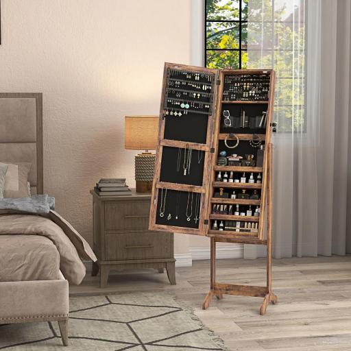 Espejo Joyero con Luces LED Inclinado en 3 Ángulos Cierre Magnético Cerradura con 2 Llaves Marrón Rústico [3]