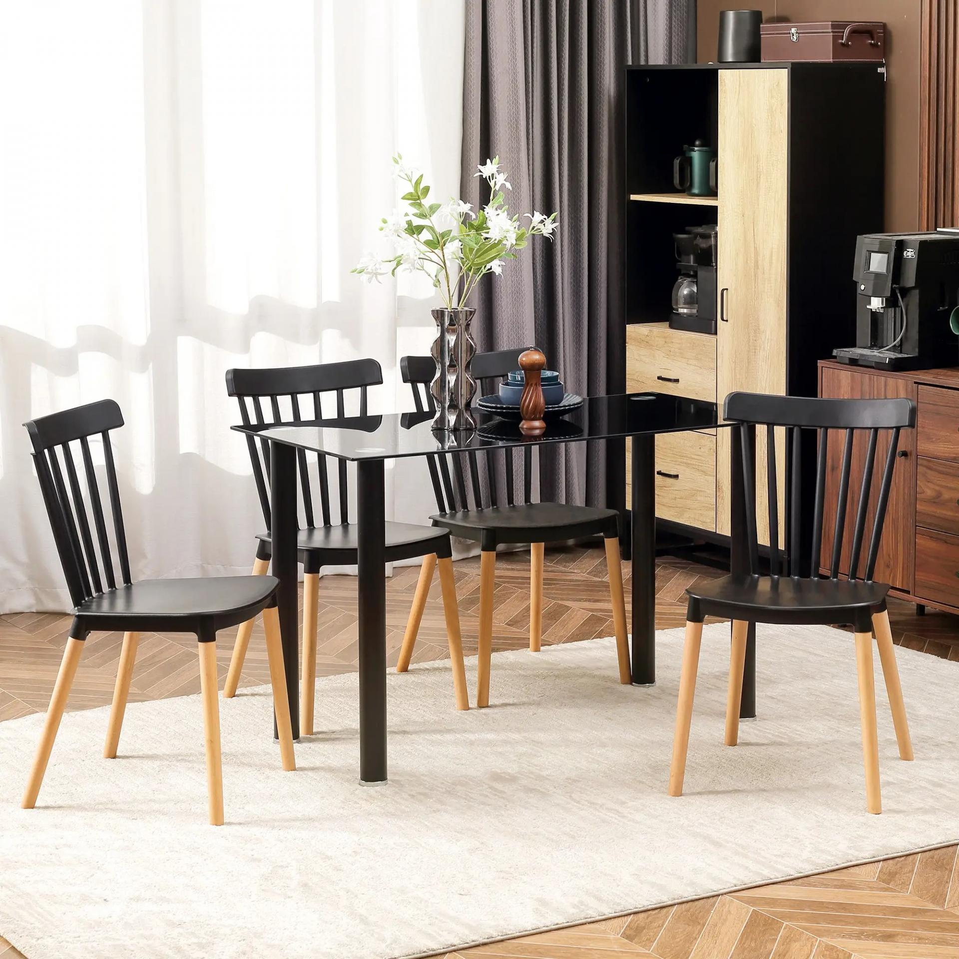 Juego de 4 Sillas de Comedor Estilo Nórdico con Respaldo de Polipropileno y Patas de Madera 48x52,5x83 cm Negro