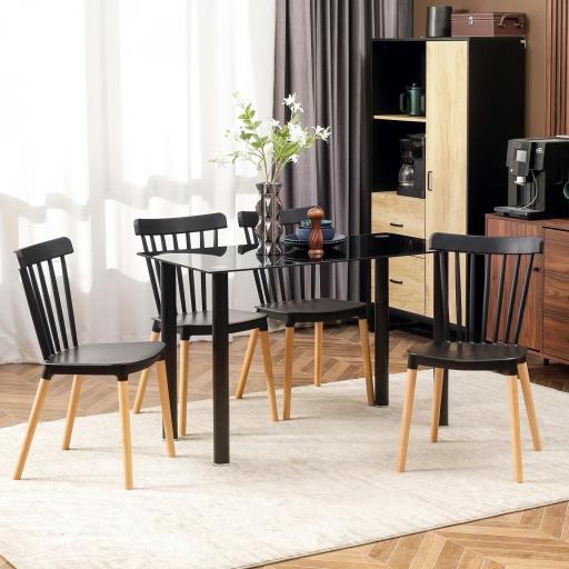Juego de 4 Sillas de Comedor Estilo Nórdico con Respaldo de Polipropileno y Patas de Madera 48x52,5x83 cm Negro