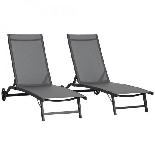 Juego de 2 Tumbonas Reclinables de Jardín de Aluminio con Respaldo Ajustable y Ruedas 165x66x102 cm Gris Oscuro [9]