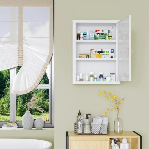 Botiquín de Pared Armario de Medicinas de Acero Armario con 3 Estantes y 2 Llaves para Baño 40x15x53,5 cm Blanco [6]