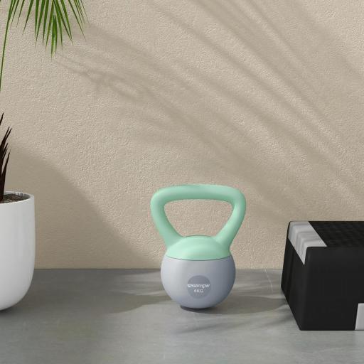Pesa Rusa 4 kg Kettlebell Relleno de Arena Metálica y Mango Antideslizante para Entreno en Casa 19x15x25 cm Verde y Gris [5]