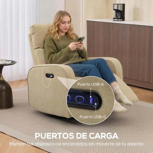 Sillón Relax Reclinable Eléctrico Giratorio y Balancín con Doble Motor Reposacabezas Ajustable Puertos USB Reposapiés [6]