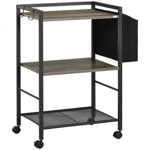 Carrito Auxiliar con Ruedas de 3 Niveles con Bolsa de Tela y 2 Ganchos para Salón Cocina Comedor 66x40x80,5 cm Gris [8]
