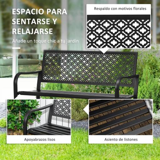 Banco de Jardín de Acero Banco de 2 Plazas con Respaldo Decorativo para Terraza Patio 127x63x83 cm Negro [2]