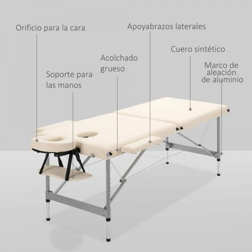Camilla de Masaje Plegable con Altura Ajustable en 7 Posiciones Reposacabezas y Apoyabrazos 186x71x62-83 cm Beige [7]