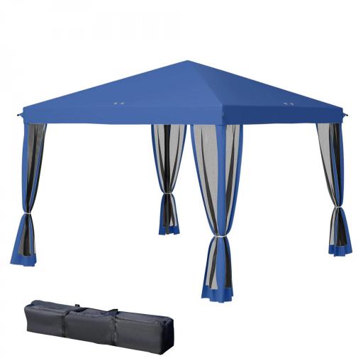 Carpa Plegable 3x3 m con 4 Paredes Laterales de Malla 8 Orificios de Drenaje Impermeable y Bolsa de Transporte Azul [8]
