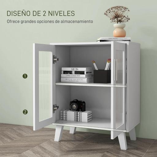 Aparador de 2 Puertas Aparador de Salón con 2 Estantes Puertas Transparentes para Cocina Entrada Blanco 61x35x75 cm [4]