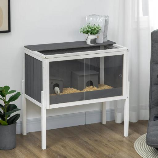 Jaula para Hámster de Madera con 2 Puertas de Acrílico 2 Casitas para Animales Pequeños 82x45x81 cm Gris Oscuro