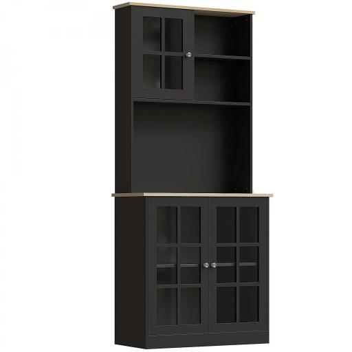 Alacena de Cocina con Estantes y Puertas de Vidrio para Pequeños Electrodomésticos 80x37x183 cm Negro [8]