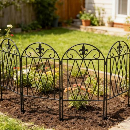 Set de 4 Vallas Metálicas de Jardín con Diseño Arqueado, 125x56 cm, Negro [4]