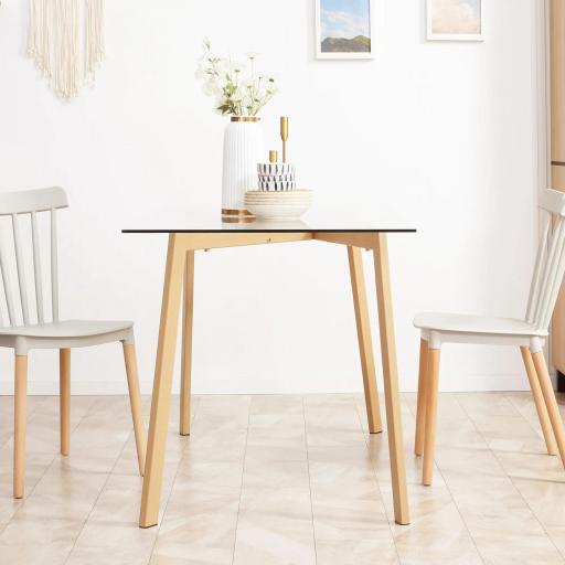 Mesa de Comedor para 4 Personas con Encimera de Cristal y Patas de Acero Efecto Madera 120x60x76 cm Transparente [2]