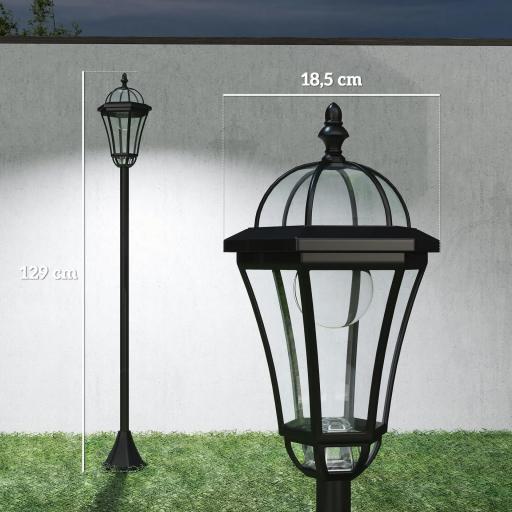 2 Farolas Solares de Jardín con Luz LED Blanca 6000K IP44 Set de 2 Farolas de Exterior 18,5x18,5x129 cm Negro [1]