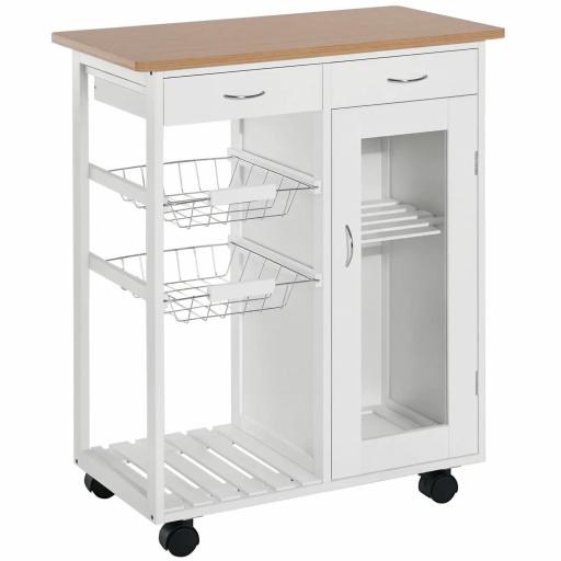 Carro de Cocina Multiusos Carrito Auxiliar con Ruedas para Dormitorio con Estantes Cestas Cajones 70x37x85cm Madera [9]
