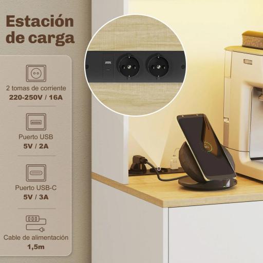 Alacena de Cocina con Luces LED Estación de Carga 4 Puertas Cajón Encimera Abierta 71x40x180 cm Blanco [3]