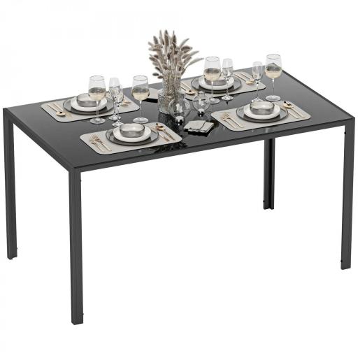 Mesa de Comedor de Cristal Rectangular para 6 Personas con Patas de Metal para Cocina Salón 140x80x75 cm Negro [9]