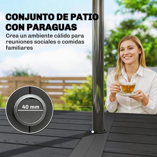 Conjunto de Mesa y Sillas Jardín con Mesa Metálica con Agujero y 6 Sillas Apilables Transpirables para Terraza Gris [6]