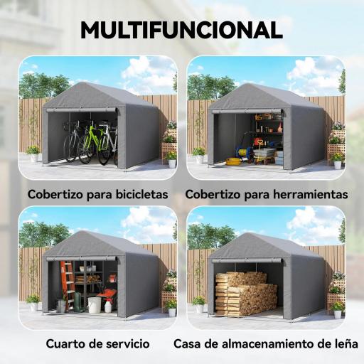 Carpa de Jardín para Bicicletas con Marco de Metal Galvanizado Puerta con Cremallera Impermeable Anti-UV 2,4x2x2 m Gris [5]