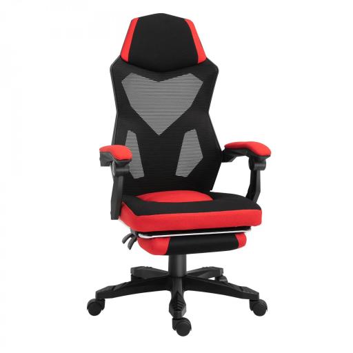 Silla de Oficina con Reposapiés Altura Regulable y Respaldo Reclinable 135° 58x63x112-122 cm Rojo y Negro [9]