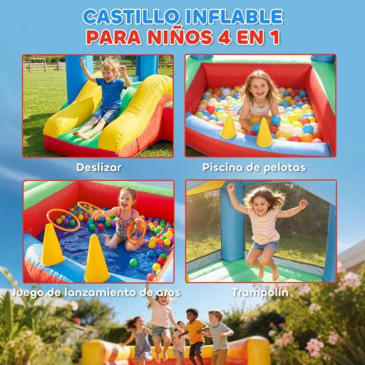 Castillo Hinchable para Niños con Soplador Tobogán Cama Elástica Piscina de Pelotas Juego de Aros Toldo [5]