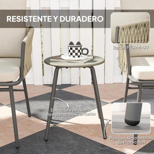 Conjunto de Muebles de Jardín de Ratán Sintético con 2 Sillas con Cojines Extraíbles y Mesa con Tablero de Metal Gris [4]