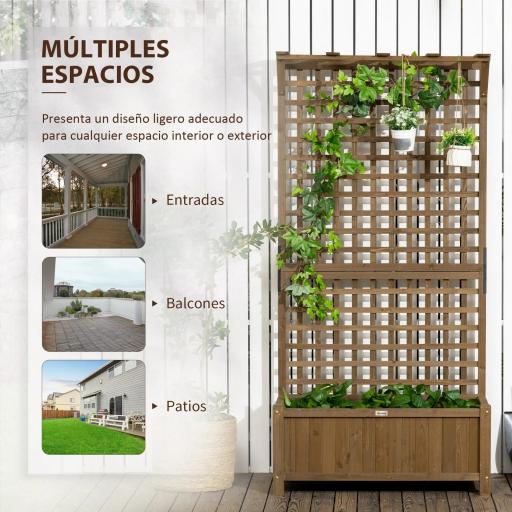 Jardinera con Celosía de Madera para Enredaderas Cultivo de Plantas para Patio Terraza 90x45x183 cm Marrón [3]