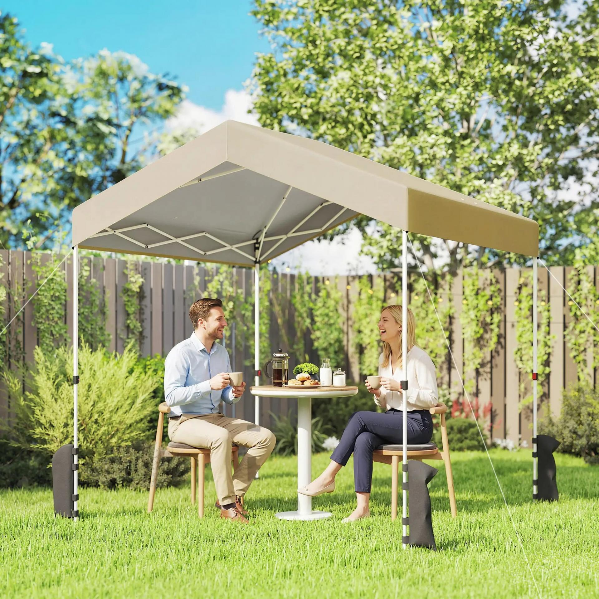 Carpa Plegable 2,4x2,4 m Pop-up UPF50+ Bloqueo Central Altura Ajustable Bolsa de Transporte Sacos Arena Beige